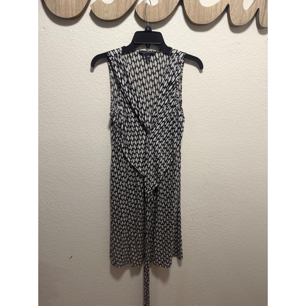 Banana Republic Womens Black White Geometric Faux Wrap Dress Sleeveless Size S